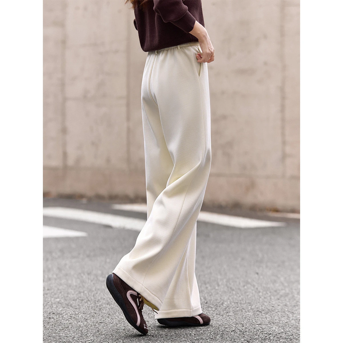 VIMLY Casual Women's Long Pants 2025 Apricot Corduroy Fleece Lined Wide Leg Trousers Winter Warm Cozy Office Lady Clothing A3312