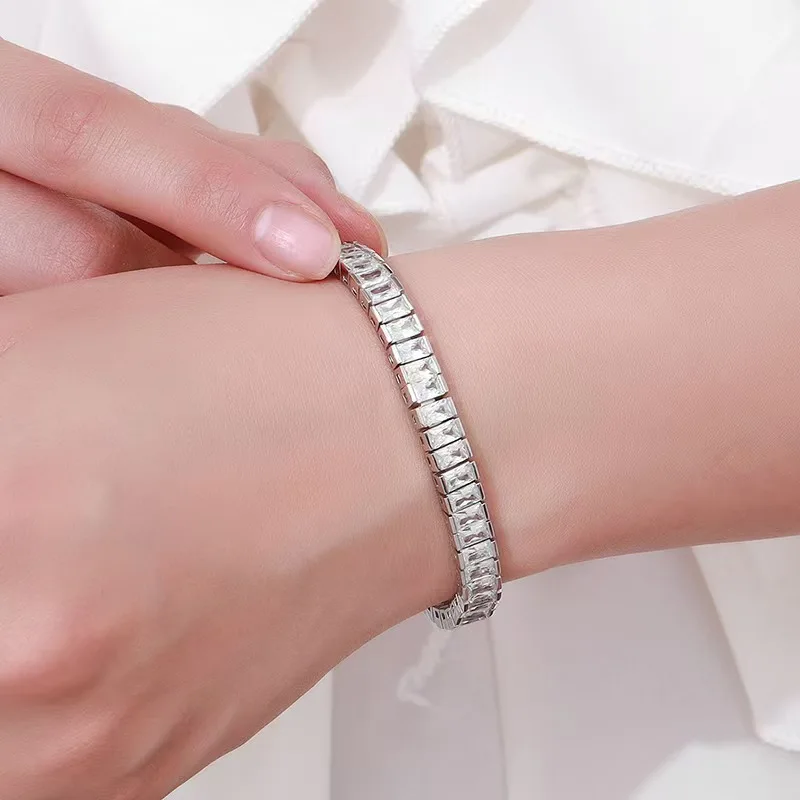 Moissanite ladder square bracelet female couple tennis chain single row diamond S925 sterling silver full diamond light luxury i