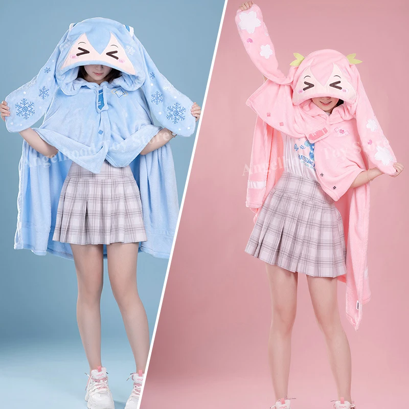 

Hatsune Miku 2in1 Blanket Cloak Hoodie Flannel Pillow Kawaii Vocaloid Snow Sakura Miku Costume Soft Warm Shawl Sofa Decor Toy