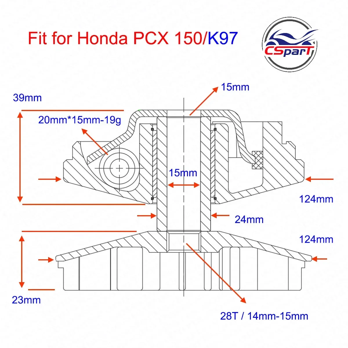 Zestaw sprzęgła wariatora 124MM 28T do Honda ADV150 PCX 150cc 2018 2019 2020 V3 22110-K97-T00 150 19-22 22011-Kwn-900 — zdjęcie 4