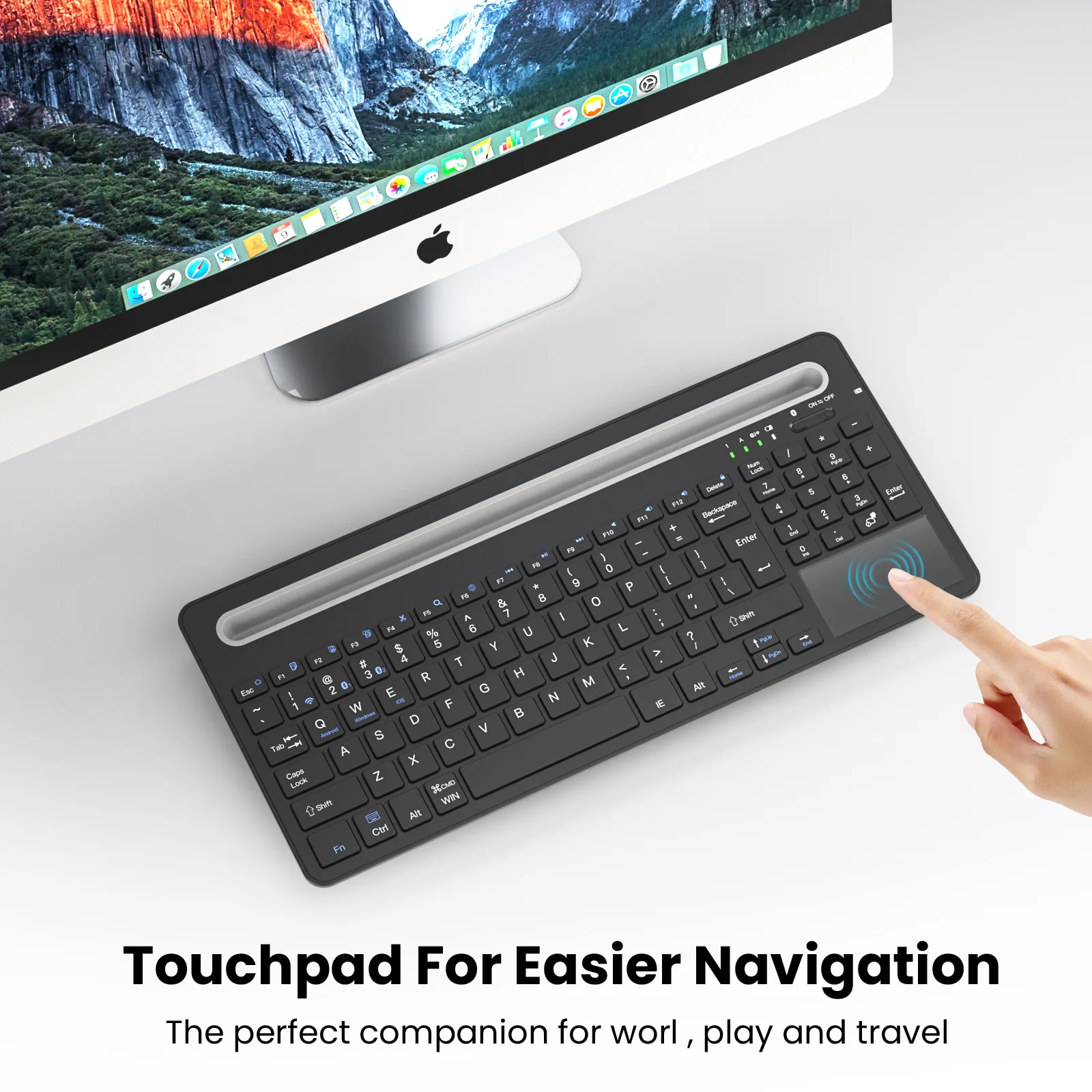Teclado sem fio 2.4G com touchpad, adequado para tablet ipad Android Huawei Suporte de três modos, slot para cartão grande, Bluetooth