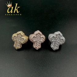 Aokaishen Cross Finger Ring Iced Out AAAAA Zircon Prong Setting Fashion Luxulry Men Hip Hop Jewelry for Gift