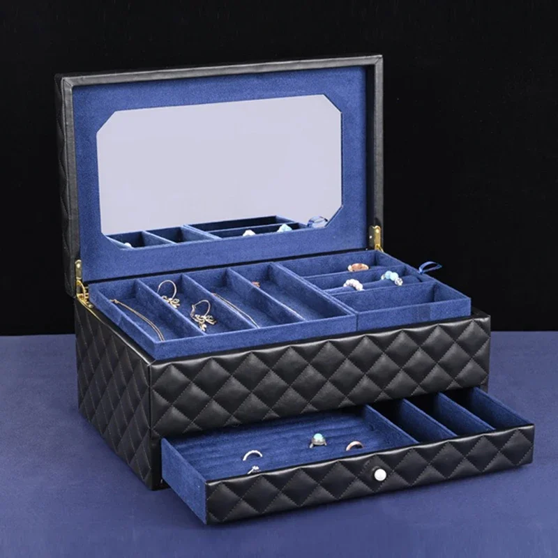 LbarleyLuxury Jewelry Box Multifunctional Storage Boxes PU Leather Large Jeweler Organizer For Women Ring Holder Necklace Displa