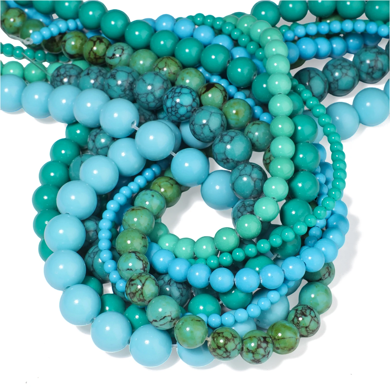 3/4/6/8/10 mm natürliches blaues Farbschema Türkis Howlith Runde glatte Steinperlen für Schmuckherstellung DIY Armband Halskette