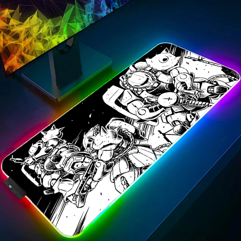 

LED Mouse Pad 90x40cm Mechanical Warrior G-gundam Z-zaku II RGB Desk Mat Office Backlight Carpet Keyboard Table Gaming Mousepad