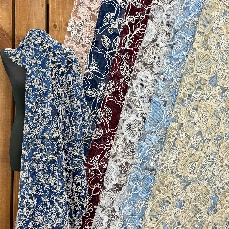 

90X130 см вышитая кружевная ткань на тюлевой основе для свадебного вечернего платья, занавеска для свадебного платья, обивка своими руками