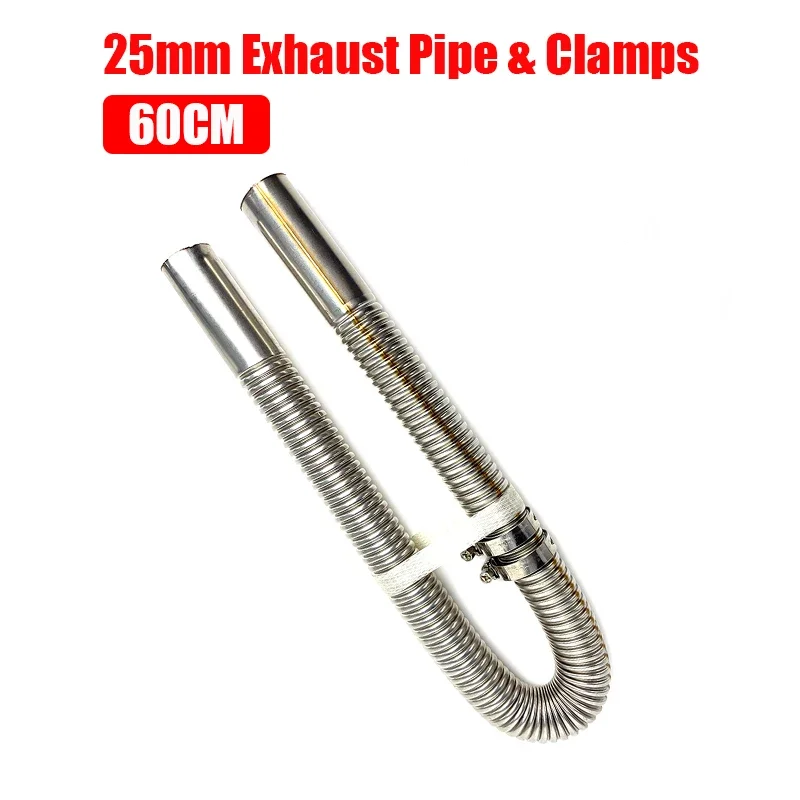 

25mm 60cm Exhaust Pipe + 2pcs Clamps Air Diesel Heater Stainless Steel Tube Gas Vent Hose For Car Truck Silver