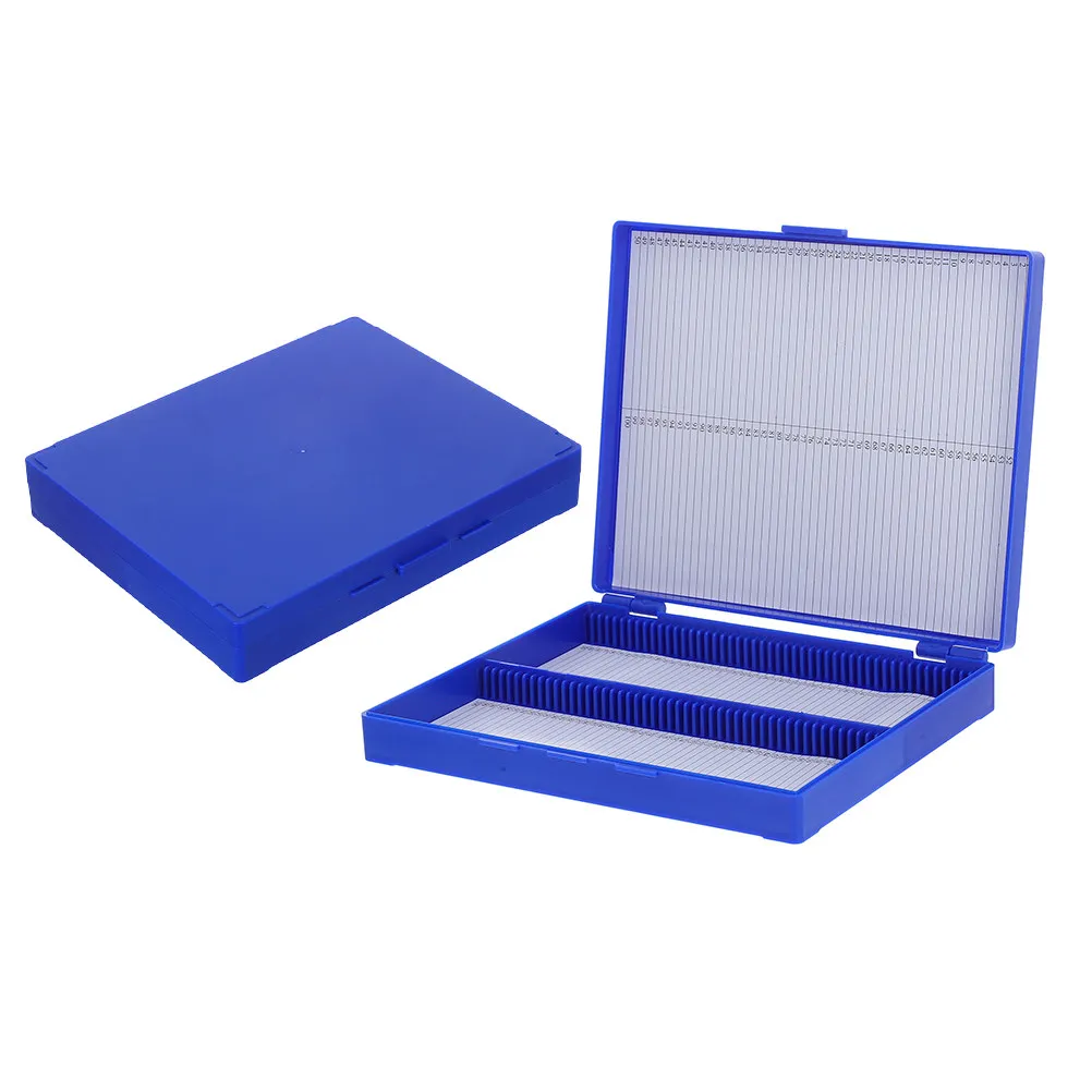 2Pcs Microscope Slide Storage Box Transparent Plastic 100-Place Lid Pathology Laboratory Slide Organizer Microscope Glass Holder