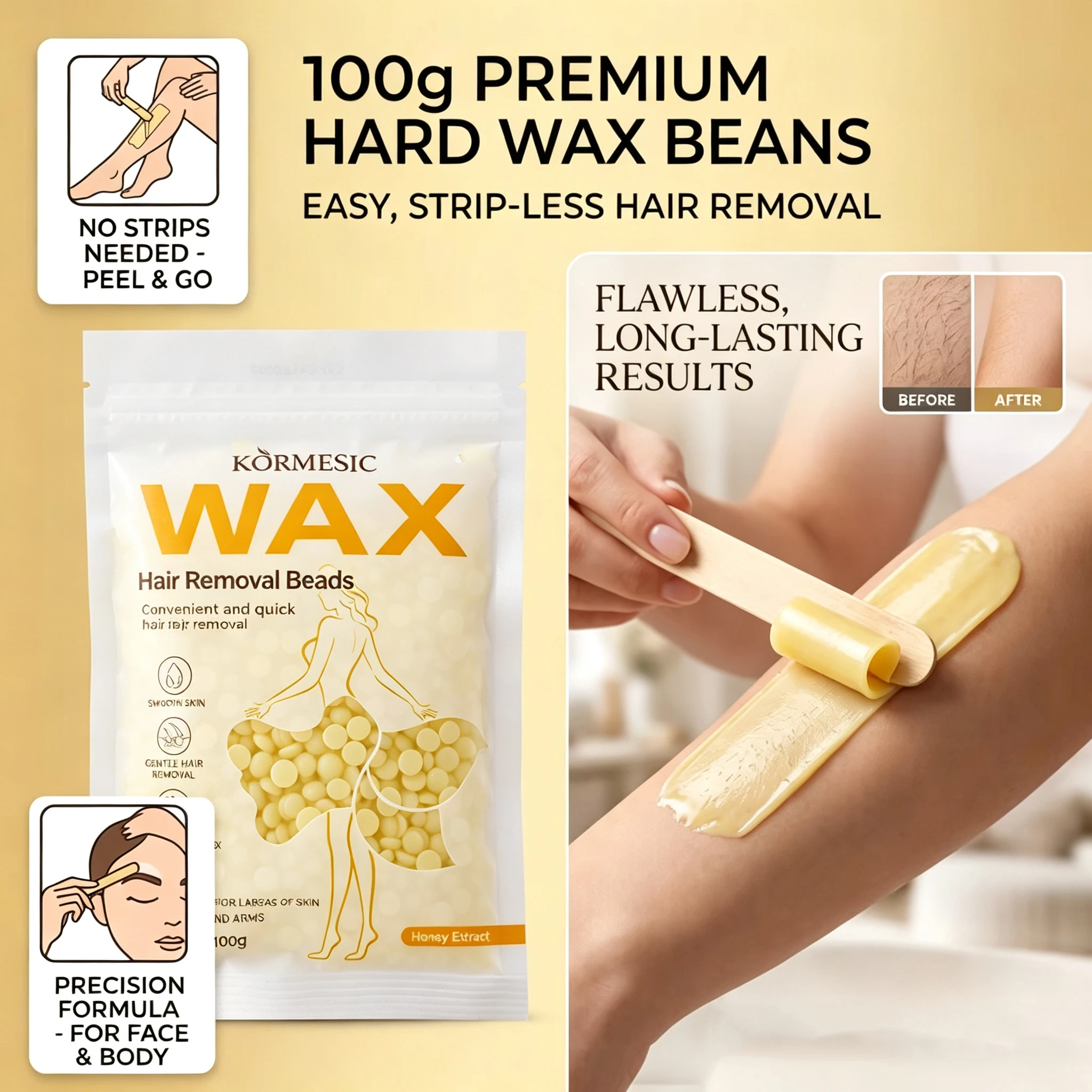 100g Hard Wax Beans for Hair Removal Body European Brazilian Pearl for Wax Warmer Waxing Beans for Wax Heater Machine