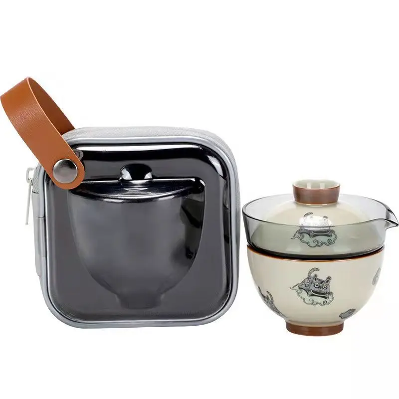 Travel Tea Set Portable Bag Quick Cup One Pot Three Cups Outdoor Portable Tea Cup Teapot Set Kung Fu Tea Set