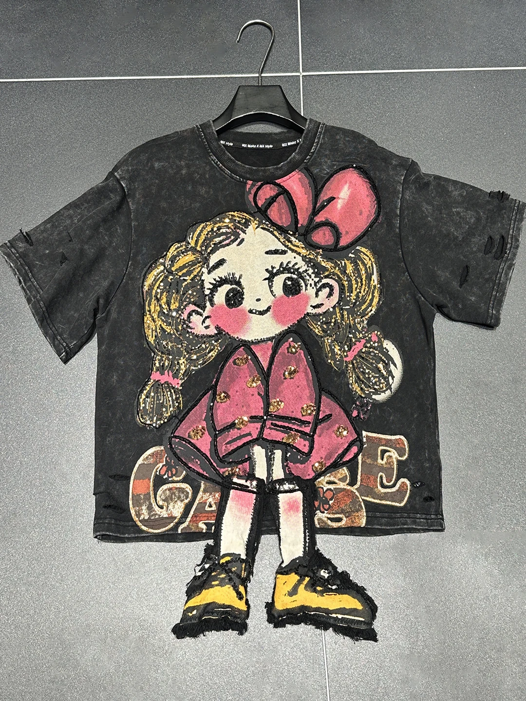 الربيع والخريف جديد الثقيلة الحرفية الكرتون 3D فتاة صغيرة قصيرة الأكمام تي شيرت للنساء فضفاضة عارضة الحلو نمط نصف كم أعلى #2