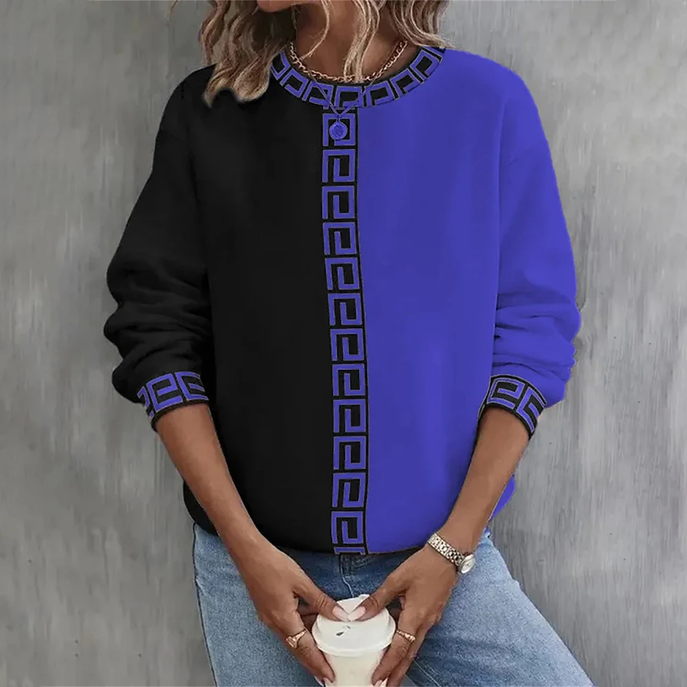 2024 Geometry Printed Fashion Sweatshirts For Women Spring Vintage Loose Hooded Sweatshirt Female Casual Pullovers Hoodies Tops