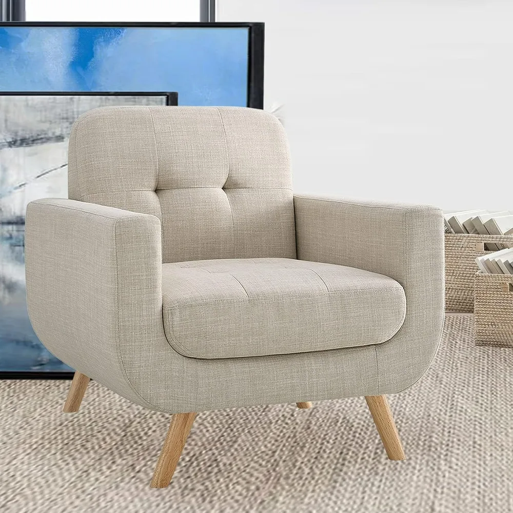 

Elena Contemporary Accent Armchair with Linen Upholstery Living Room Furniture, 1SEAT, Light Beige