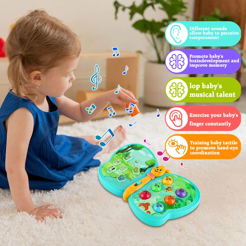 KENLUMO – jouet papillon Musical interactif pour tout-petits, sons d'animaux, jeu, lampe Flash, éducation précoce, garçon et fille de 1 an, 12 + M