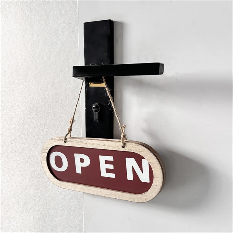 Wood Double Sided Store Closed Board with Rope Business Door Hanging Tag Hanging Business Open Sign for Shop Bar Hotel Decor