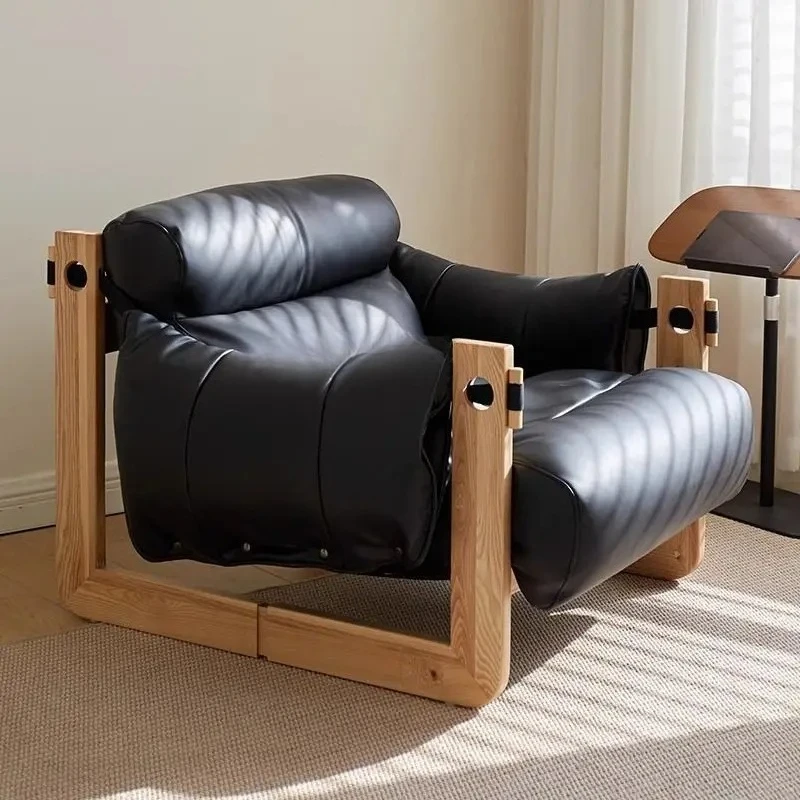 

A White Wax Wood Single Study Couch Chinese Ancient Style Modern Simple Lazy Leisure Chair