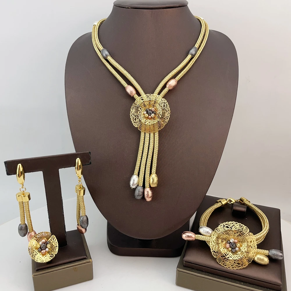 

EMMA модные позолоченные бусины в Дубае, ожерелья, серьги, кольца, комплекты ювелирных украшений для женщин, ювелирные изделия для свадебной вечеринки, подарки FHK22828