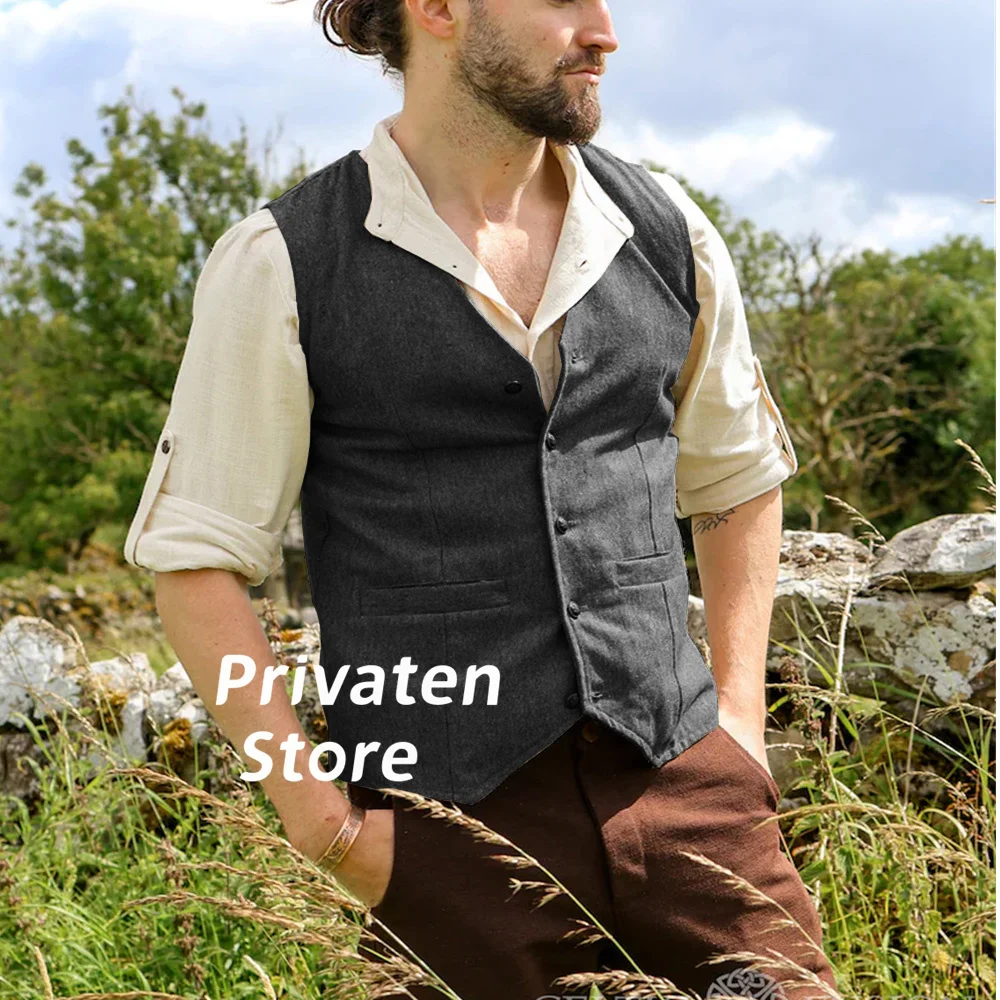 Men Vest Coat Slim Fit Single-Breasted Khaki High Quality Retro Casual Business For Wedding Waistcoat chaleco hombre vestir