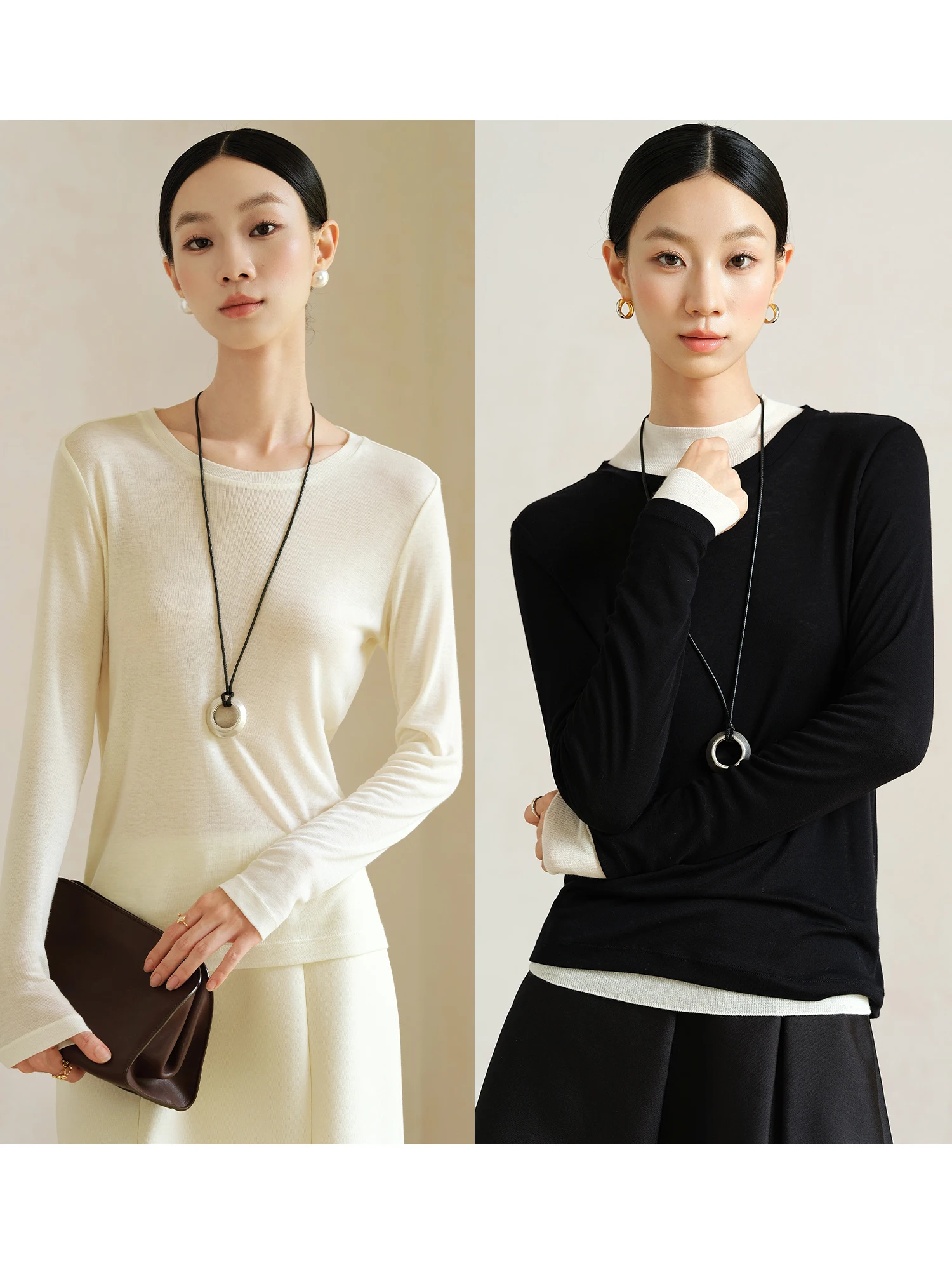 

Ji Qiu Rui Xi Classic RW Version Sewing Tead Soft Woolly round Ne Base irt Inner Wear T-irt Women's Faion French Sle