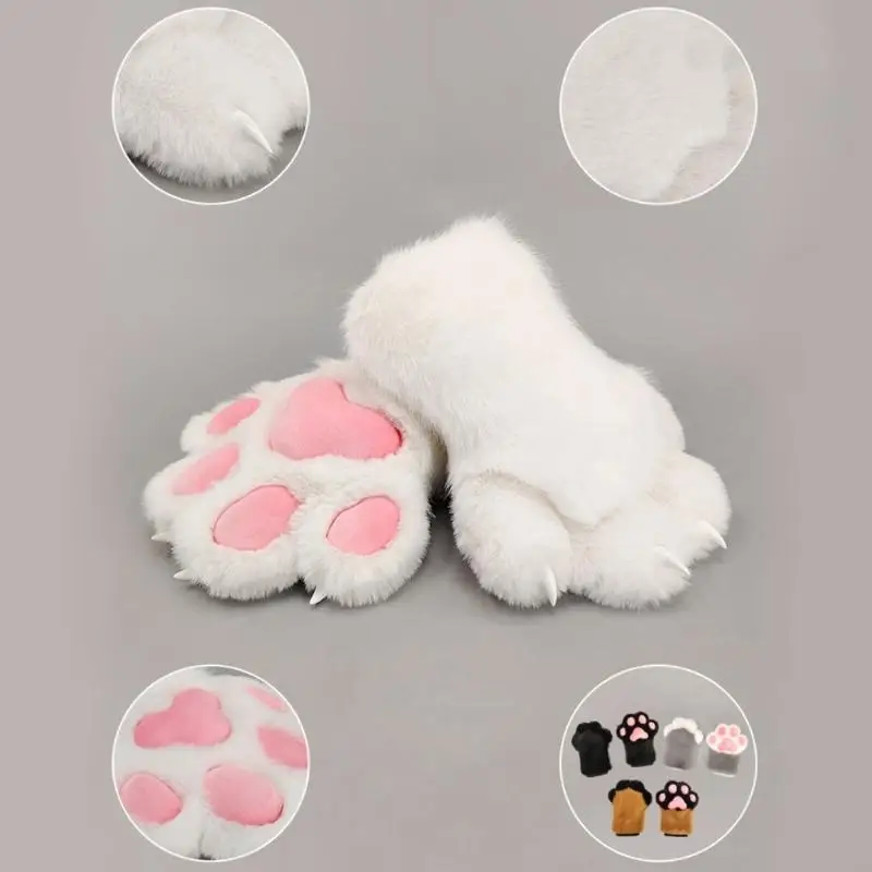 Furry Cats Paws Gloves With Realistic Design And Soft Inner Lining For Cosplay And Daily Wear Anime Event Fursuit Props 