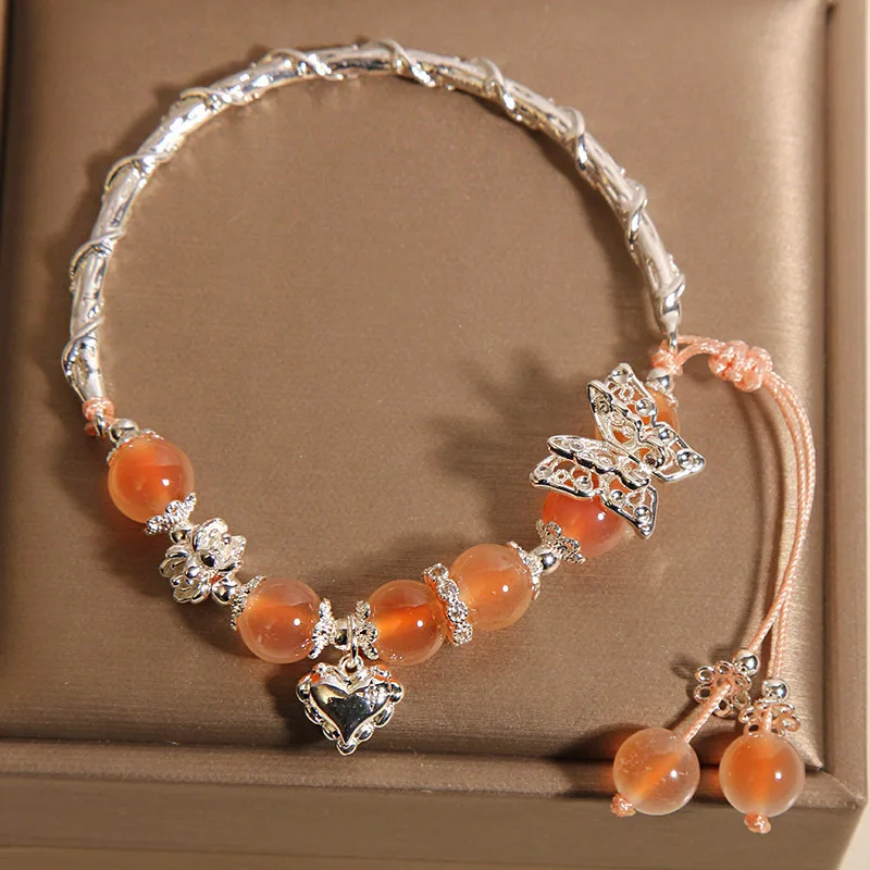 

Wind butterfly love half bracelet bracelet women's light luxury niche high-end sugar heart agate bracelet