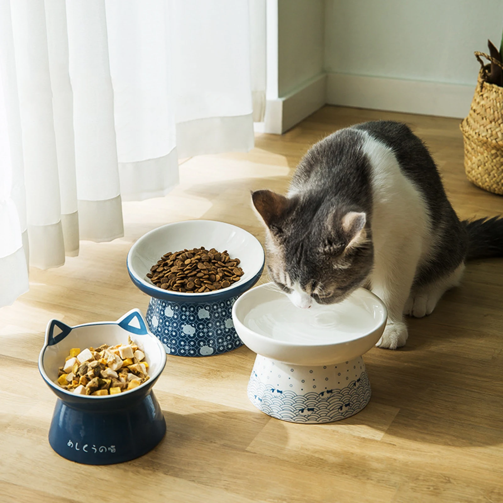 Ceramic Elevated Cat Feeder Bowl Dish Anti Slip Cat Dog Pet Food Water Feeder Raised Dog Bowl Pet Accessories