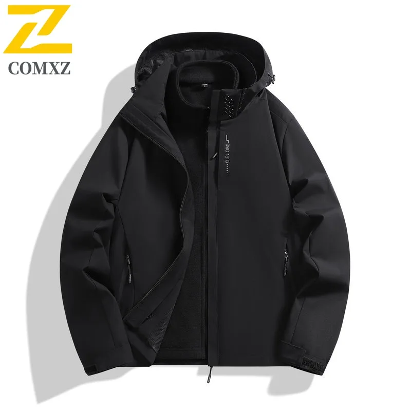 COMXZ الرجال ملابس خارجية 3 في 1 شتاء جديد يندبروف مقاوم للماء السفر تسلق معطف غير نافذ للمطر 2025 التنزه ارتداء مقاومة سترة دافئة #1