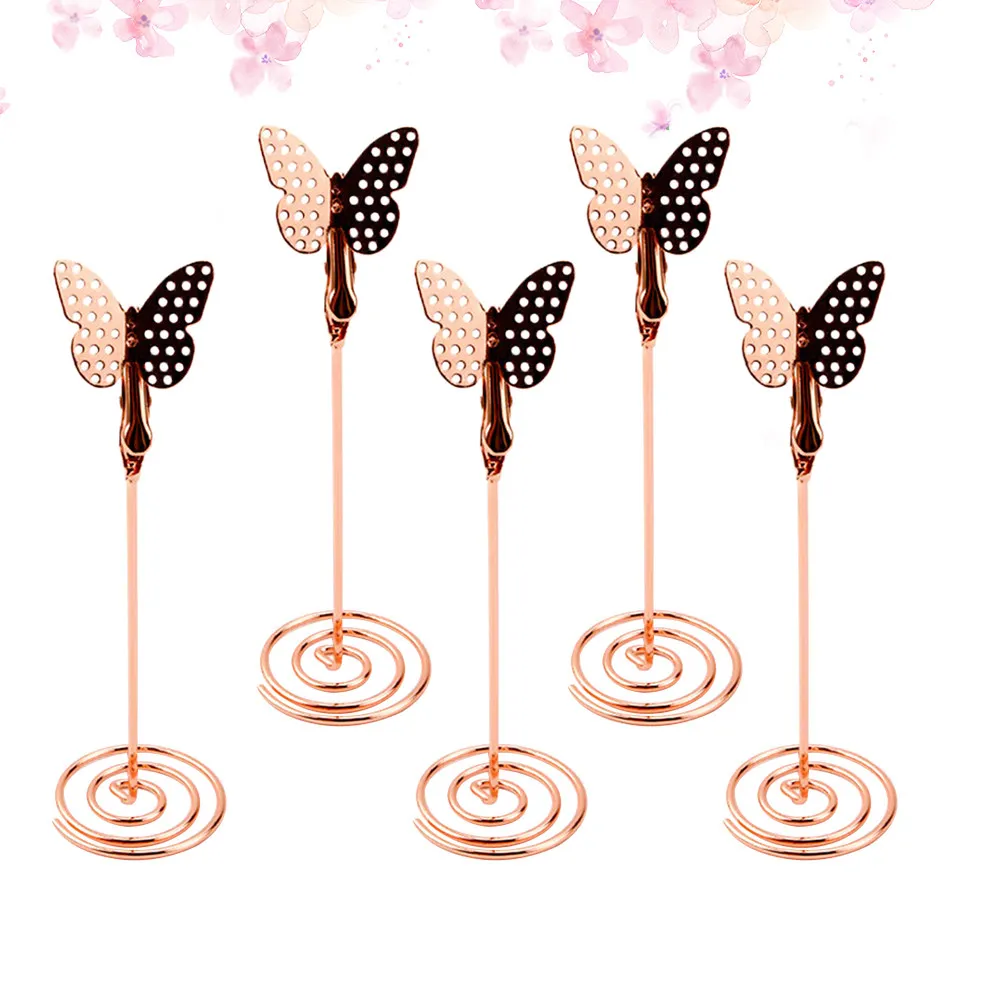 5Pcs Metal Memo Clips Photo Holders Rose Gold Desktop Table Number Menu Place Cards for Wedding Party Office Decoration