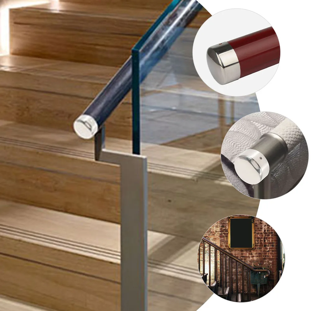 

2pcs Handrail End Caps 38mm Diameter Metal Plugs for Round Holes Wood Rail Stair Balustrade Accessories Tube Protector Pipe
