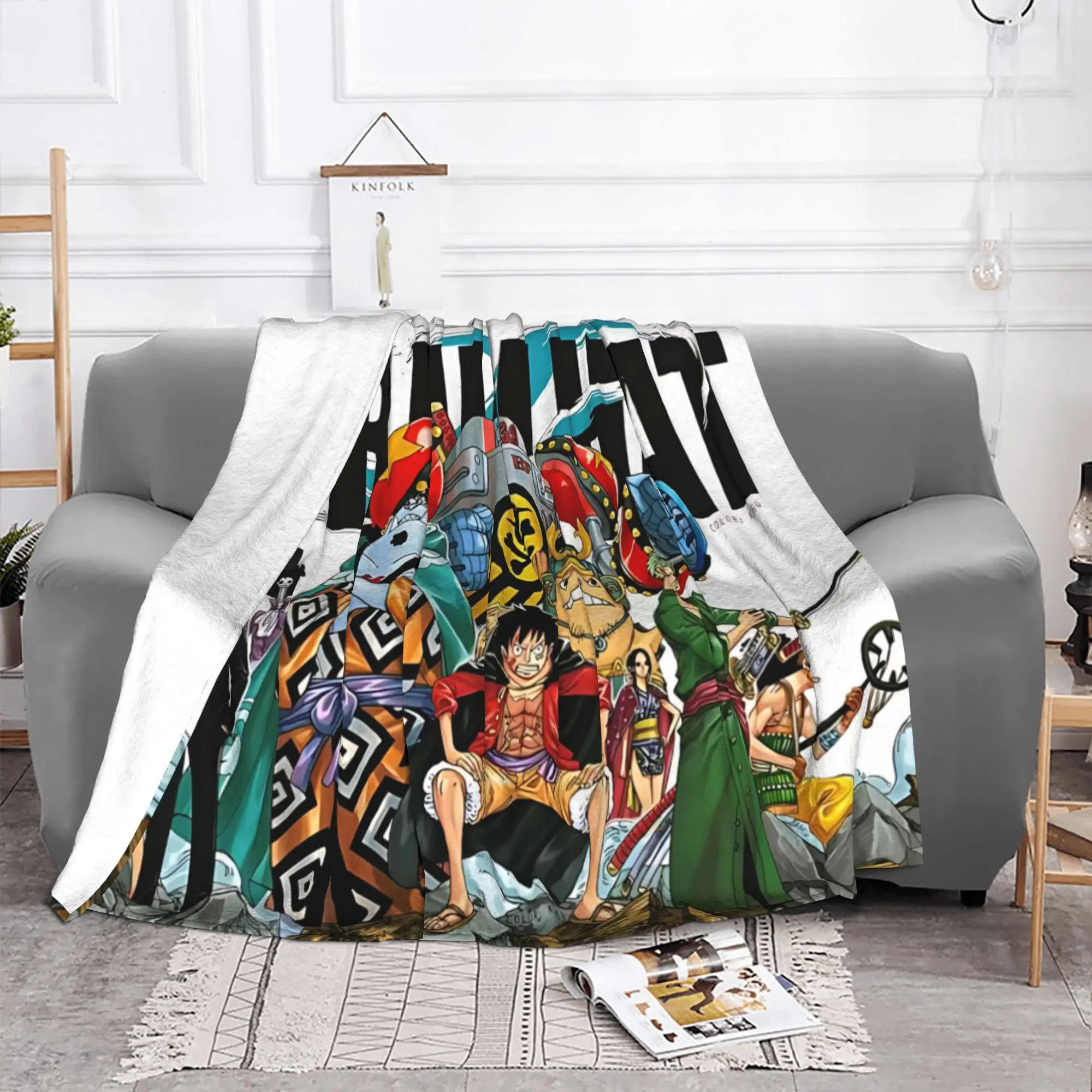 1PC home Cutecore Luffy Trend Collage Print One-Piece Blanket Super Cosy Plush Home Living Room Sofa halloween