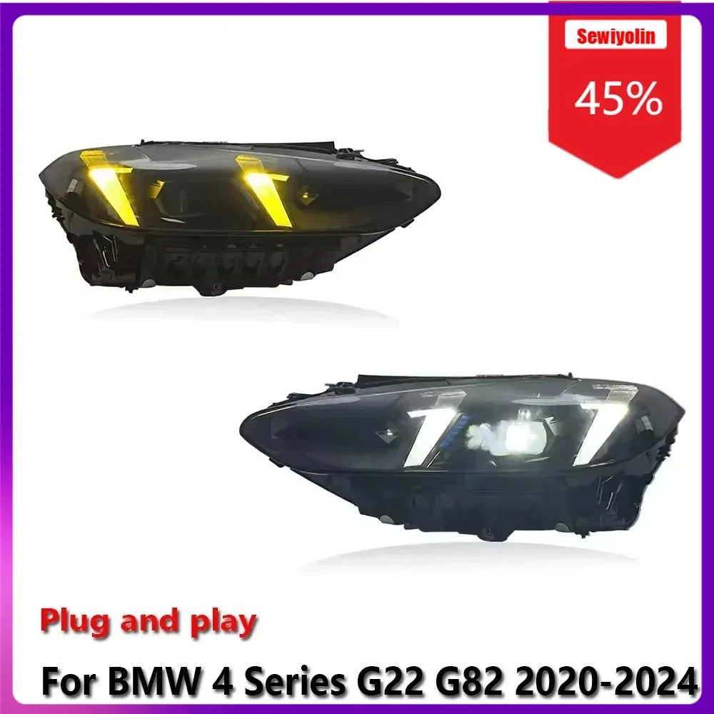 

Sewiyolin Car LED Lamp Headlights For BMW 4 Series G22 G82 2020-2024 Head Lamp Yellow And White DRL Signal Projector Lens Auto