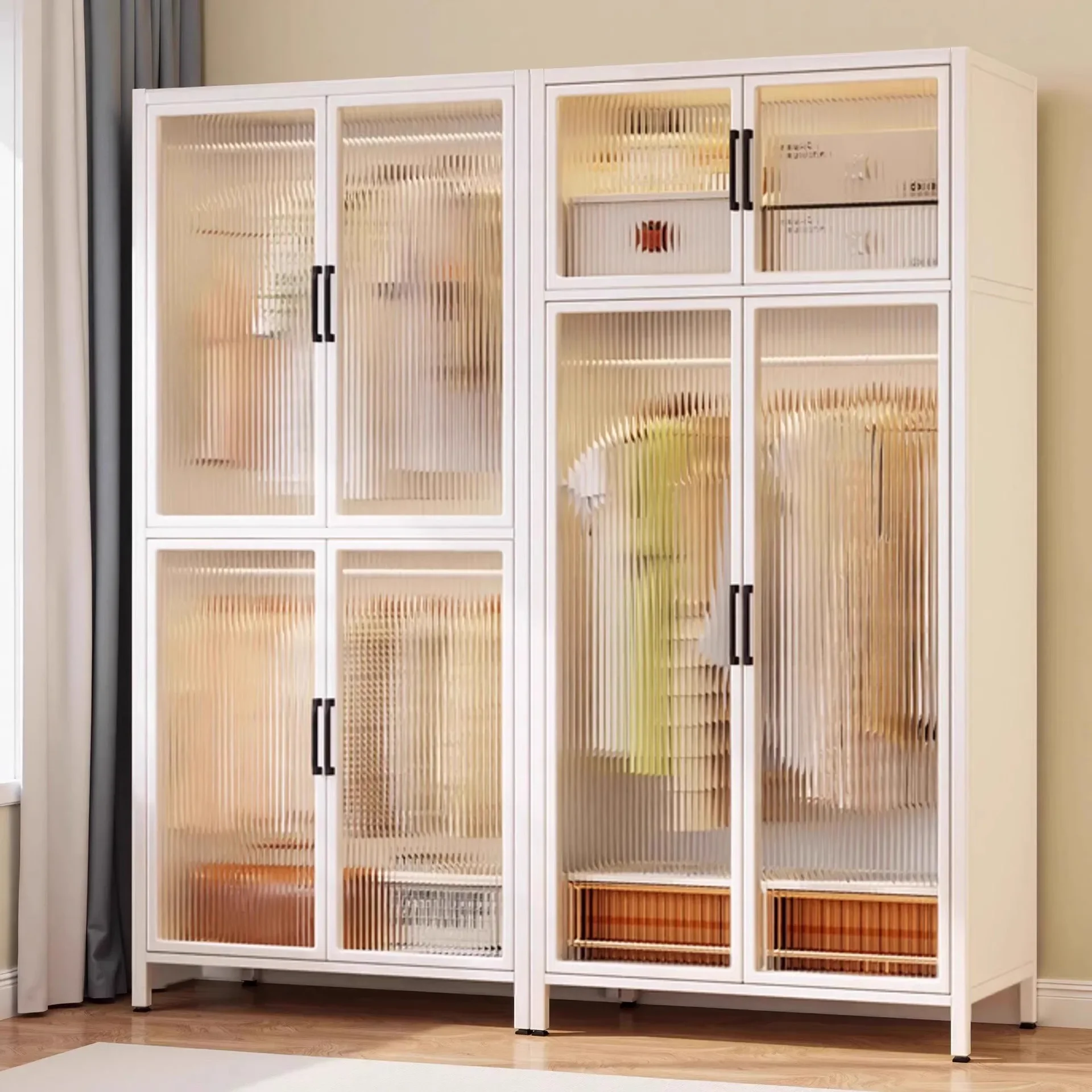 Steel simple wardrobe bedroom home rental house assembled iron metal combined  cloakroom storage cabinet