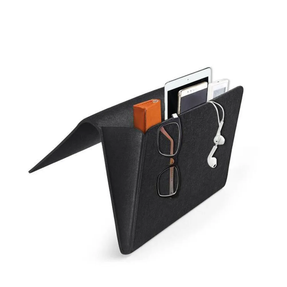 

Bedside Organizer Bag Black Felt Storage Pouch For Remote Control Hanging Armrest Pocket Foldable Tidy Dorm Room Living Space