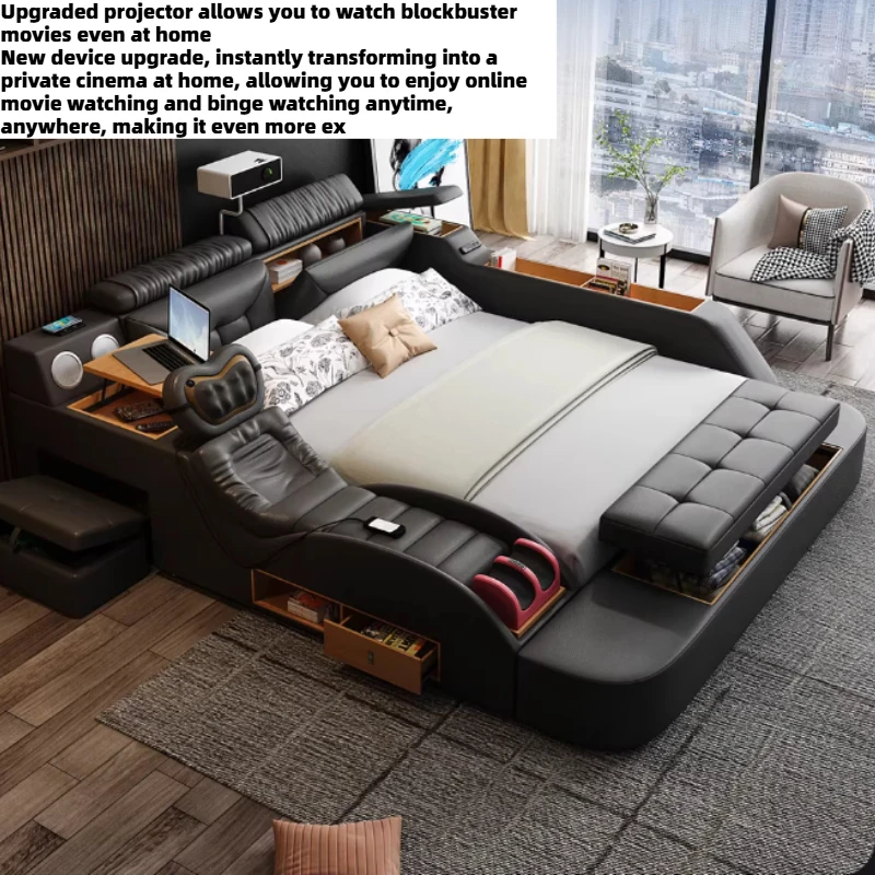 

180x200cm Multifunctional Tatami Double Bed Massage Modern Leather Bed Twin Master Frames King Size Headboard Bedroom Furniture