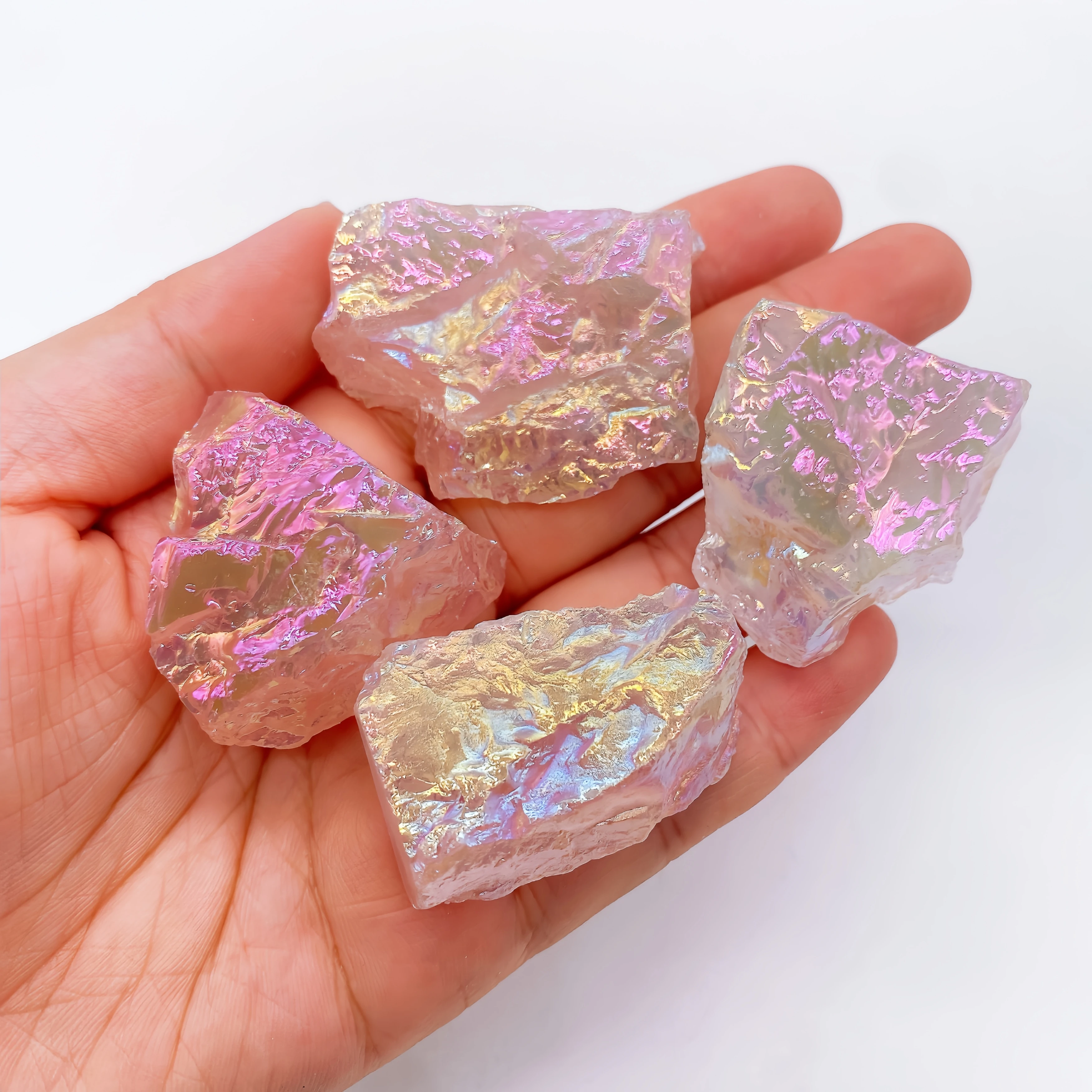 1PC Natural Crystal Aura Rose Quartz Electroplated Glitter Raw Stone Mineral Specimen Home Decoration Reiki Healing Gift