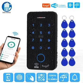 WiFi Tuya Fingerprint Access Controller Outdoor Waterproof Standalone RFID Keypad System 125KHz 13.56MHz WG26 Smart APP Unlock