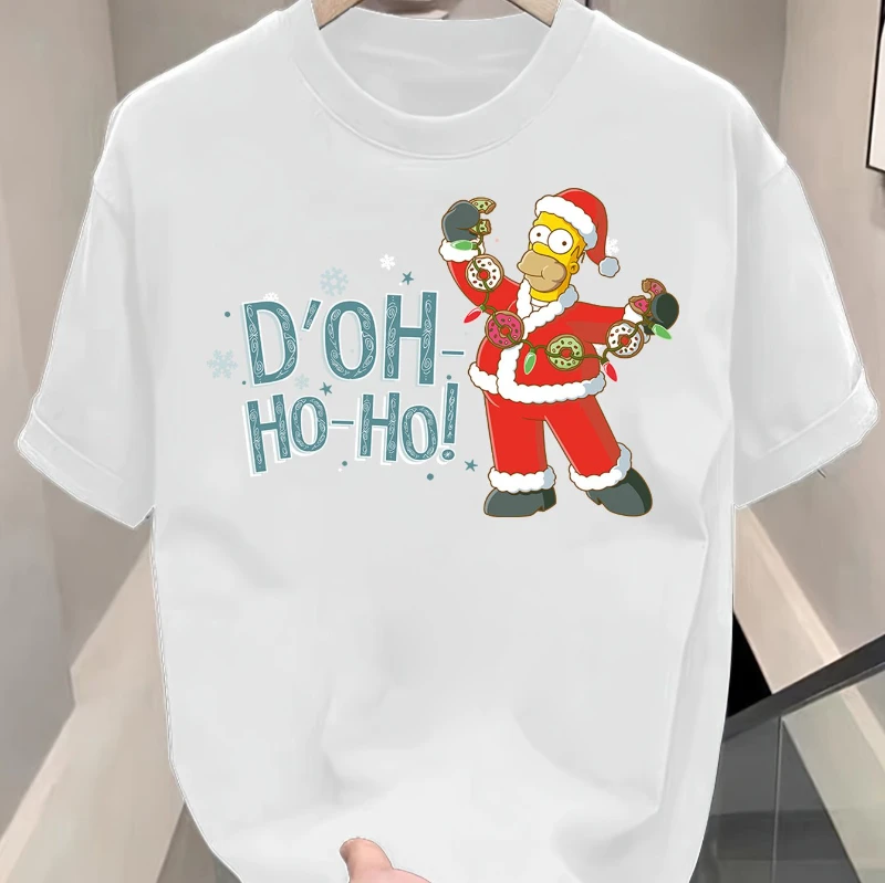 الصيف سمبسنز عيد الميلاد سانتا كلوز طباعة D'OH HO-HO! تي شيرت عصري ومريح برقبة دائرية وأكمام قصيرة للرجال