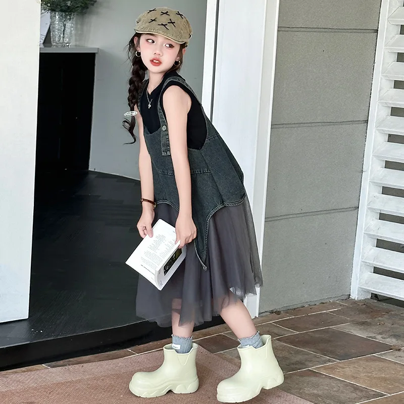 Girls Two-piece Set 2024 New Summer Childrens Clothing CuHK Childrens Summer Clothing Loose Vest Two-piece Set Leisure Simple image 2
