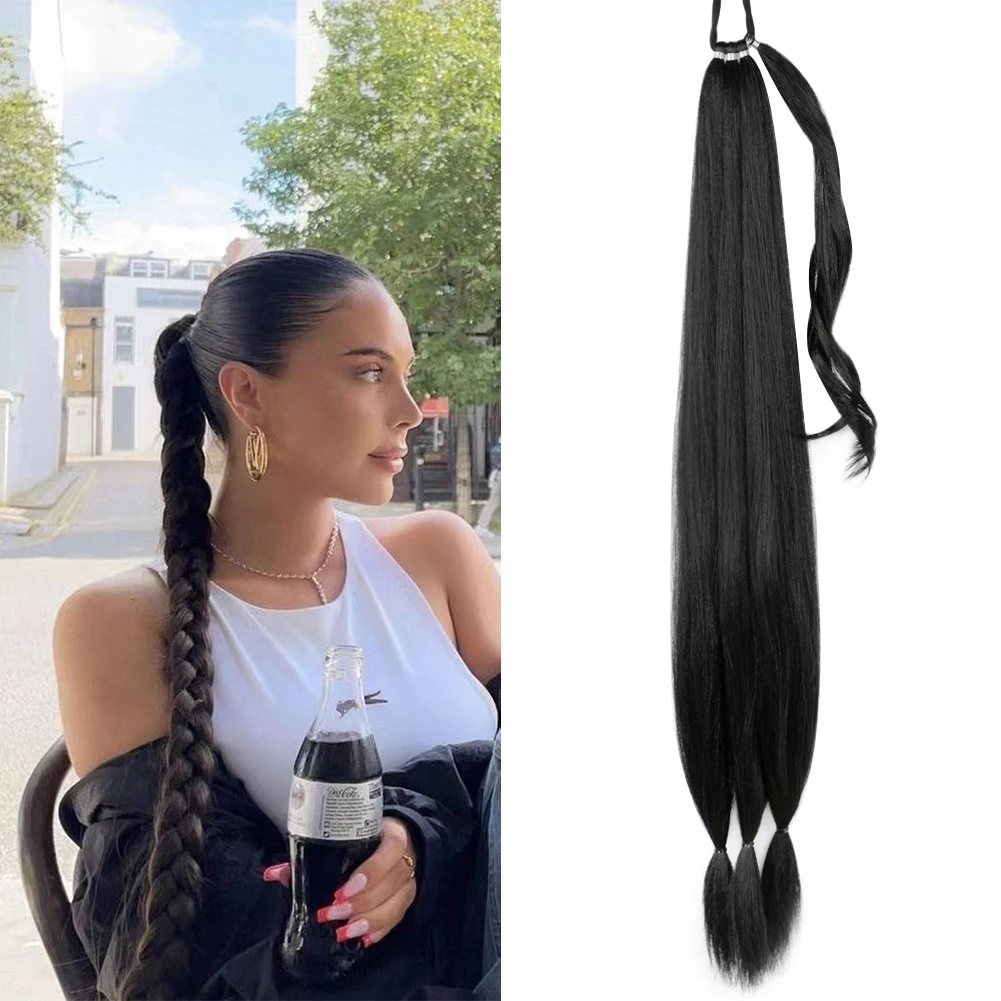 Belle Show Long Ponytail Hair Extensions Braided Ponytail With Rubber Band Hair Natural Braids Hair