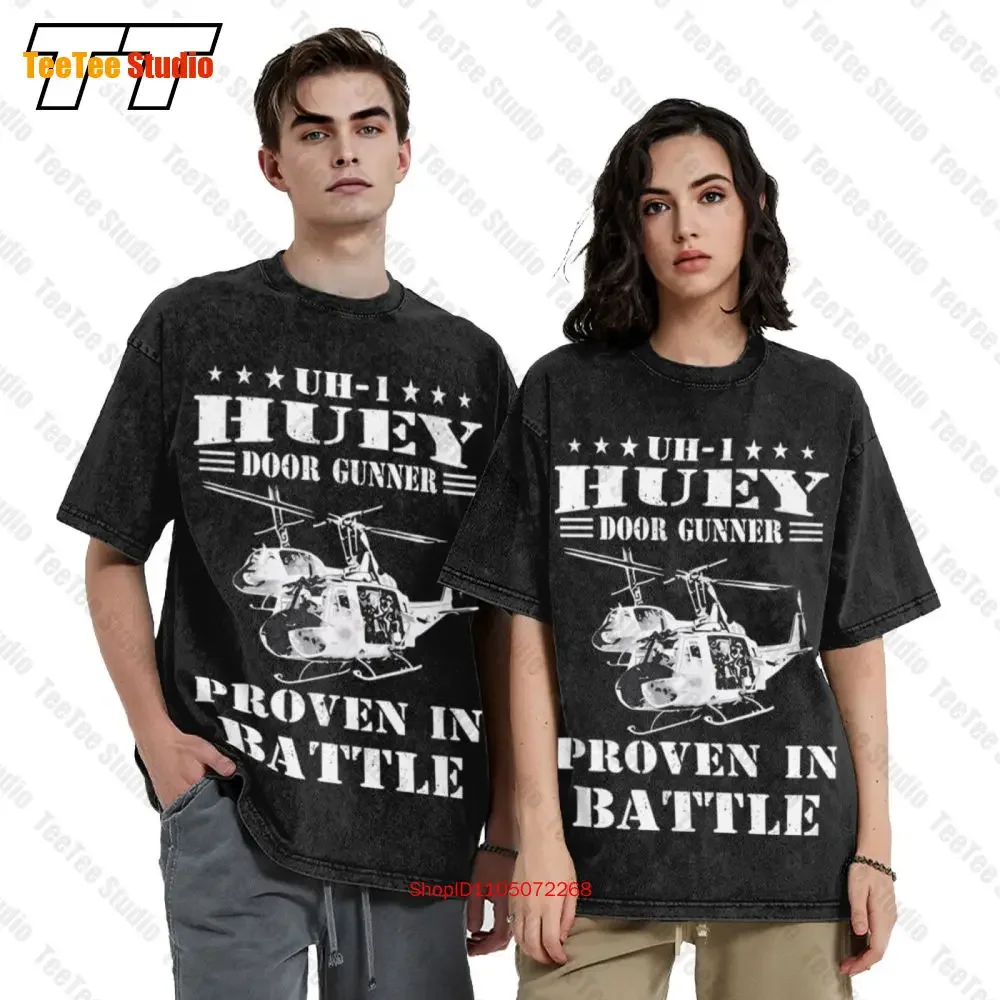 Huey Door Gunner Proven In Battle Helicopter Vintage Oversized T-Shirt Tee TI5U