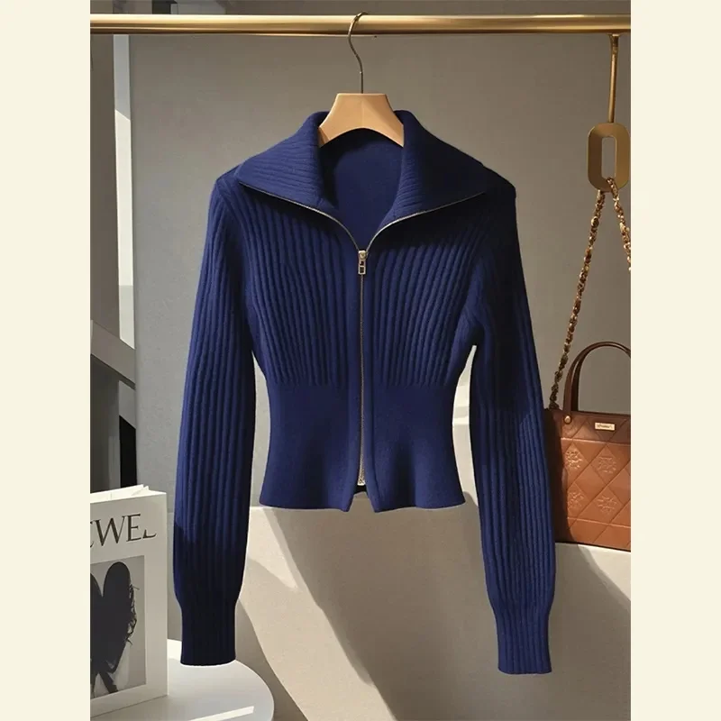 High End Chic Design Zipper Sweater Jacket Women Spring Autumn Long Sleeve Knitted Sweater Coat Female Fashion Short Cardigans