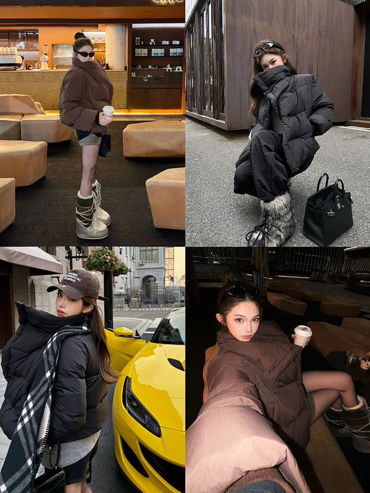 

PiRui Cloud Doughnut ort Warmth Puffer Jaet Women's Bread Sle Coat Casual Sle White Du down Filling Long Sve