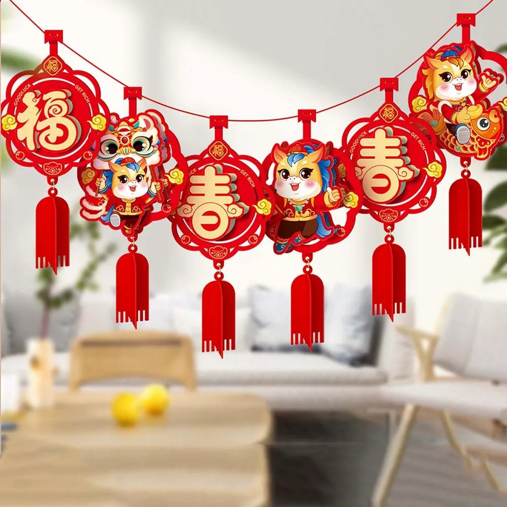

Chinese Style Horse Year Ceiling Decoration 2M Traditional 2026 New Year Hanging Flag Felt Cartoon Bunting Garland