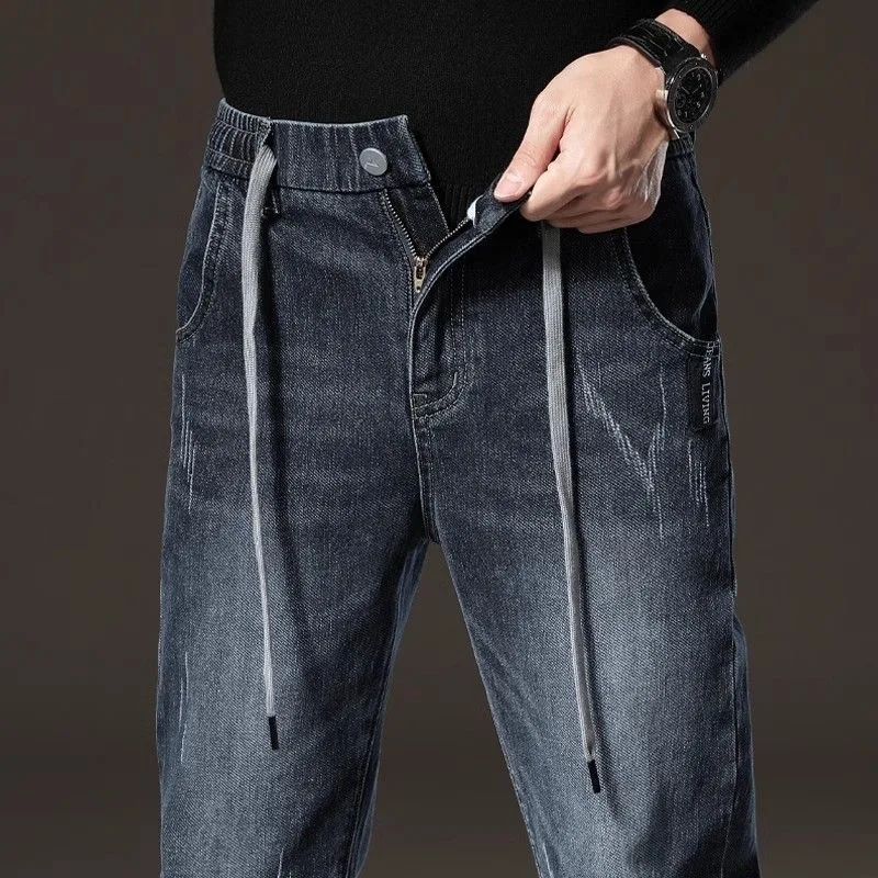 2024 Spring and Autumn Fashion Trend Solid Color Stretch Jeans Men's Casual Relaxed Comfortable Breathable High-Quality Trousers