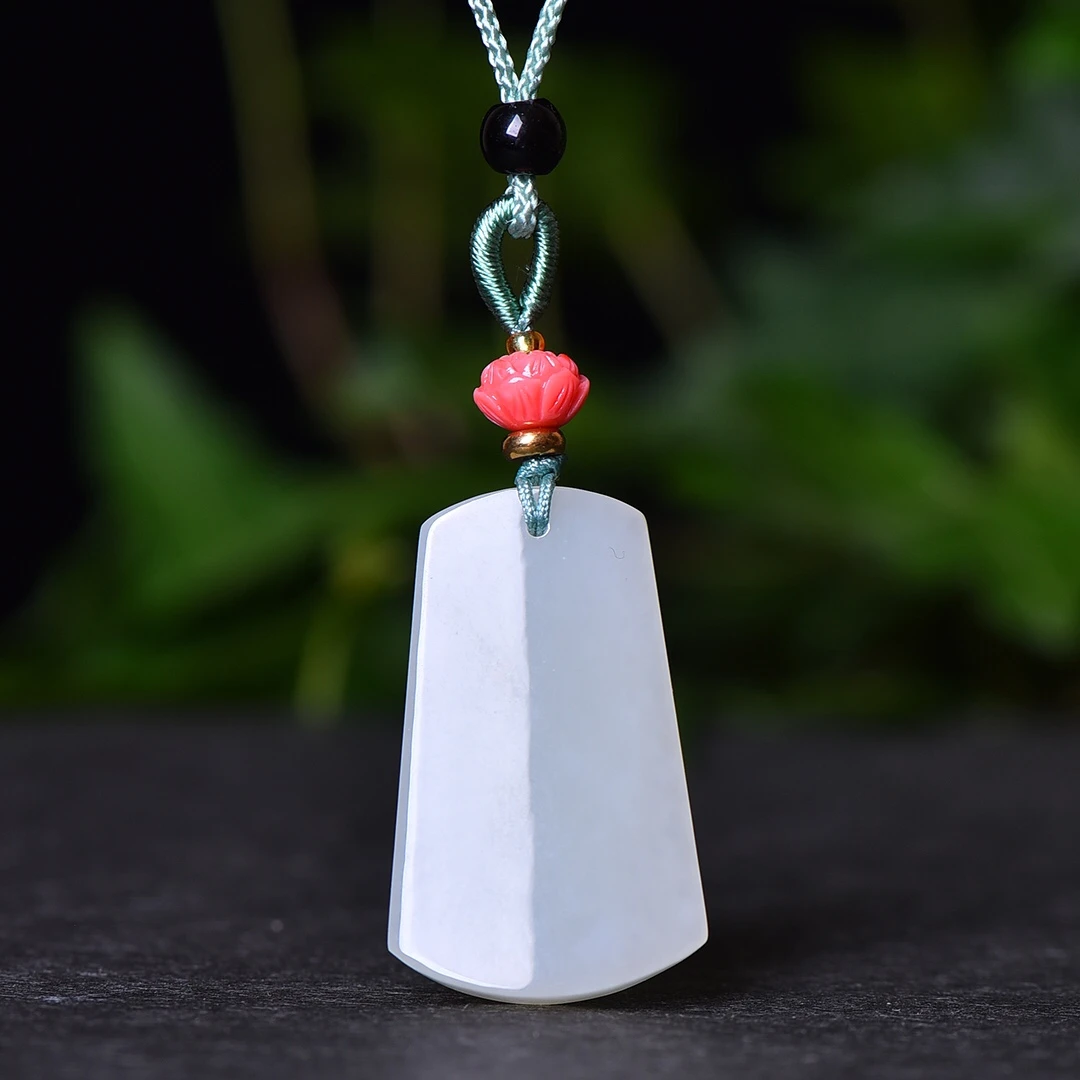

23*38mm Certified Natural White Jade Blank Charm Necklace Men Women Chinese Nephrite Hetian Jade Blank Pendant Necklaces