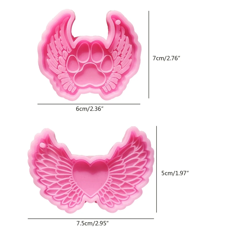 Shiny Glossy Silicone Molds Love Angel Wing Keychain Mold DIY Ornament Pendant Jewelry Epoxy Resin Crafting Molds