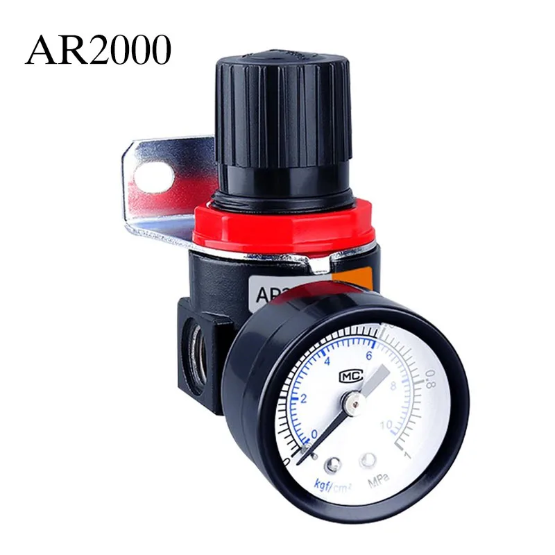 AR2000 G1/4 '' Valvola di riduzione della valvola di regolazione della pressione del compressore d'aria pneumatico con raccordi connettore 4mm 6mm 8mm 10mm 12mm