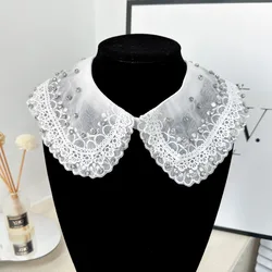 New  Women's Lace Collar Organza Embroidery Fake Collar Dress Blouse Decor Lace Up Shawl Detachable Shirt