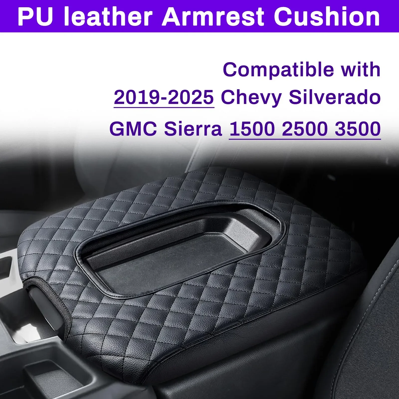 For GMC Sierra 2019-2025 Jump Seat Leather Center Console Lid Armrest Pad Cover Interior Anti-Scratch Protective Replacement
