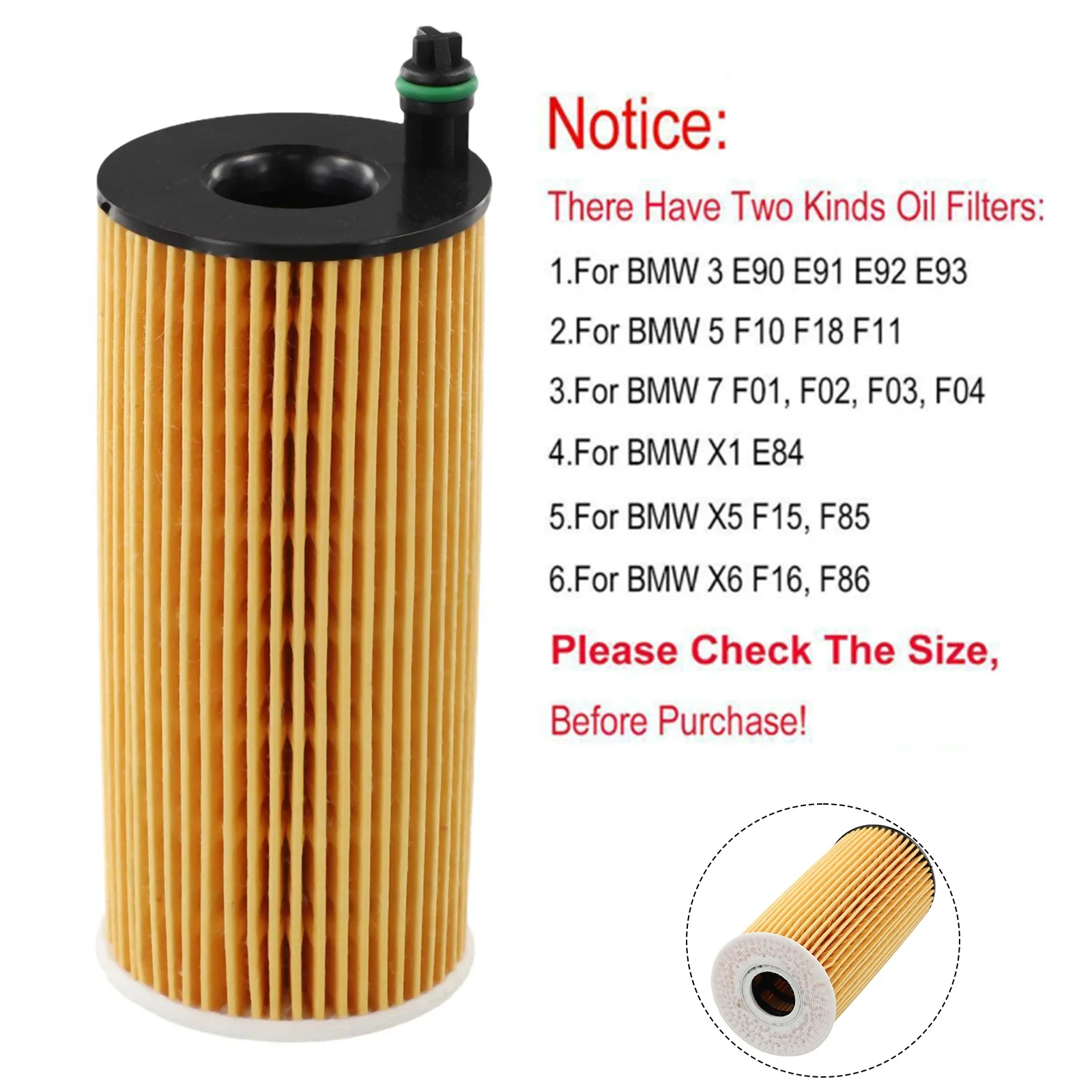 

Oil Filter Oil Filter Element For BMW 3 E90 E91 E92 E93,5 F10 F18 F11,7 F01 F02 F03 F04,E84,X5 F15 F85,X6 F16 F86,328d,535d